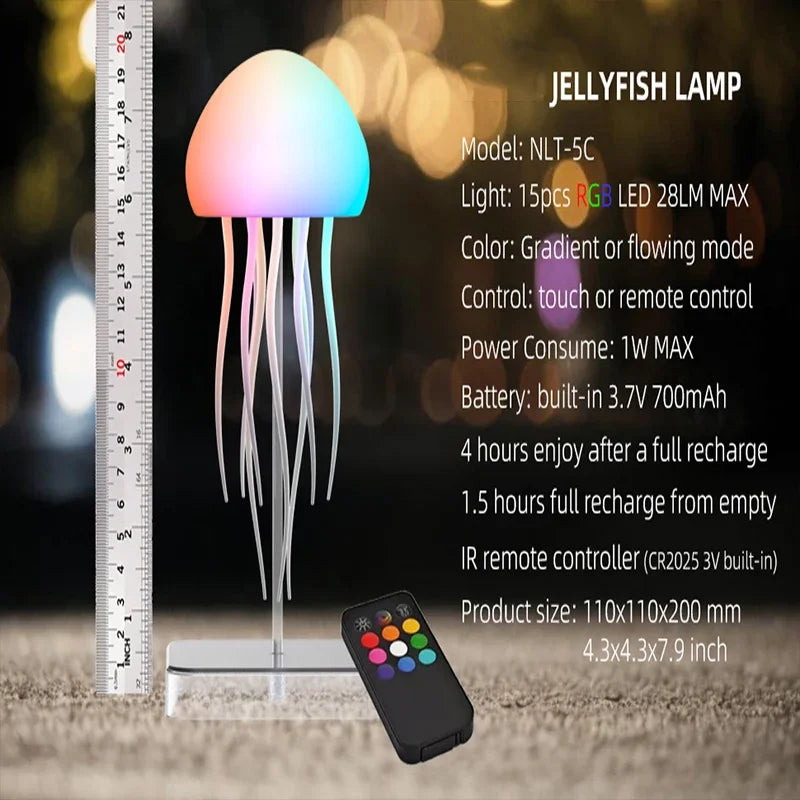 LED Cute Jellyfish Night Light with Dancing Legs, RGB Gradient Lamp, Rechargeable Bedside Lamps with Touch Sensor
