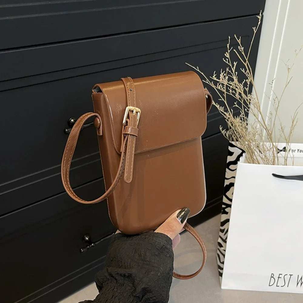 PU Leather Flap Crossbody Bags Phone Wallet Simple Solid Women Handbags Vertical Large Capacity Phone Shoulder Purses