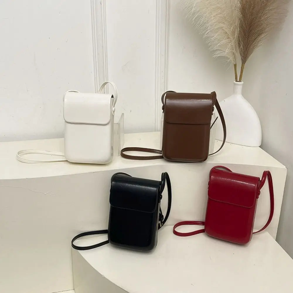 PU Leather Flap Crossbody Bags Phone Wallet Simple Solid Women Handbags Vertical Large Capacity Phone Shoulder Purses