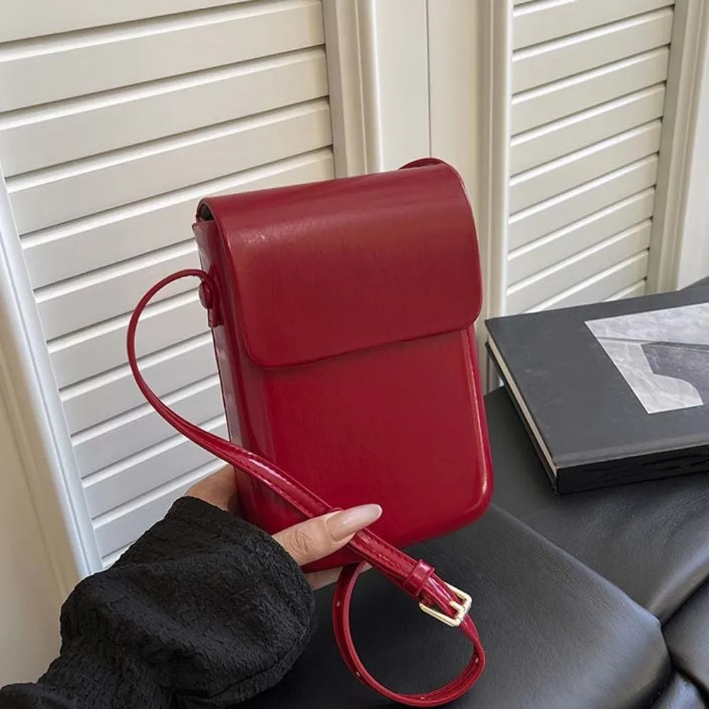 PU Leather Flap Crossbody Bags Phone Wallet Simple Solid Women Handbags Vertical Large Capacity Phone Shoulder Purses