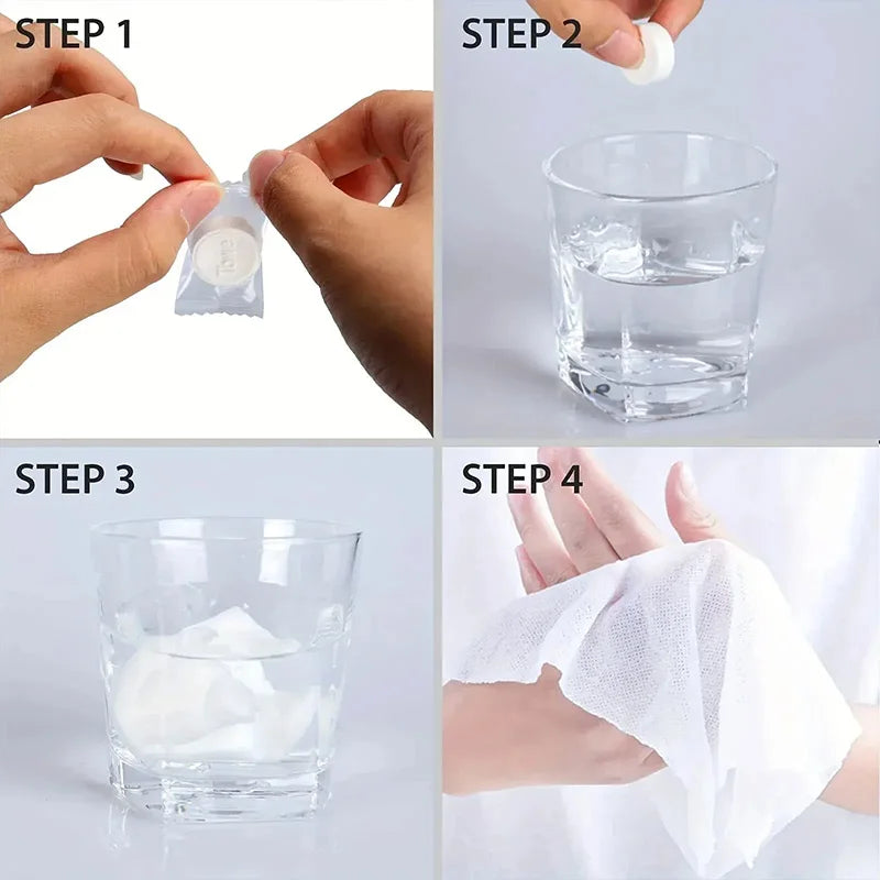 50/100PCS White Compressed Towels Portable Disposable Mini Face Towels Suitable for Outdoor Travel Barbecue Outdoor Camping