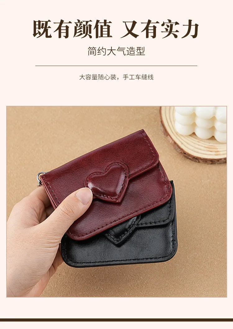 PULeather Card Holder Purse Women Cute Heart Shaped Small Wallet Multi-card Anti-magnetic Card Holder Travel Cash Coin Bag