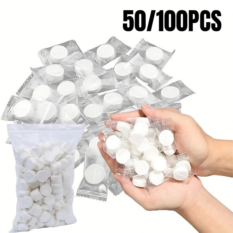 50/100PCS White Compressed Towels Portable Disposable Mini Face Towels Suitable for Outdoor Travel Barbecue Outdoor Camping