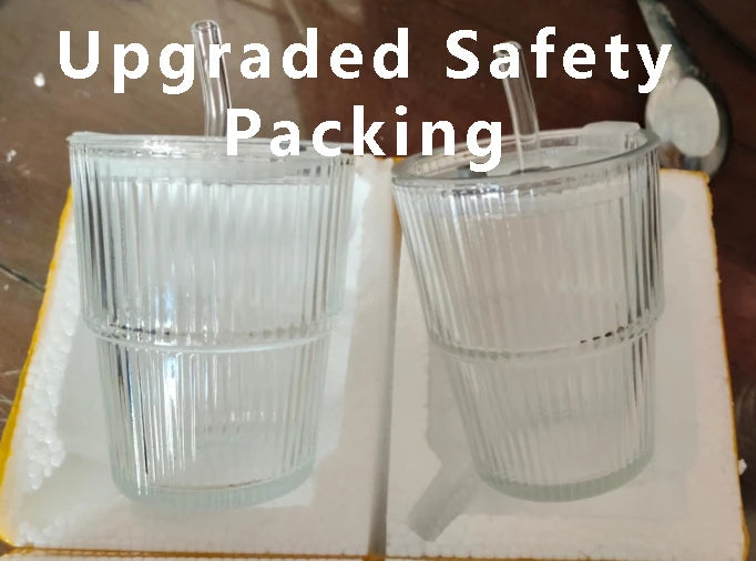 450ML Glass Cup with Lid and Straw Transparent Leakproof Coffee Mug High Temperature Resistant Tea Cup Water Bottle Drinkware