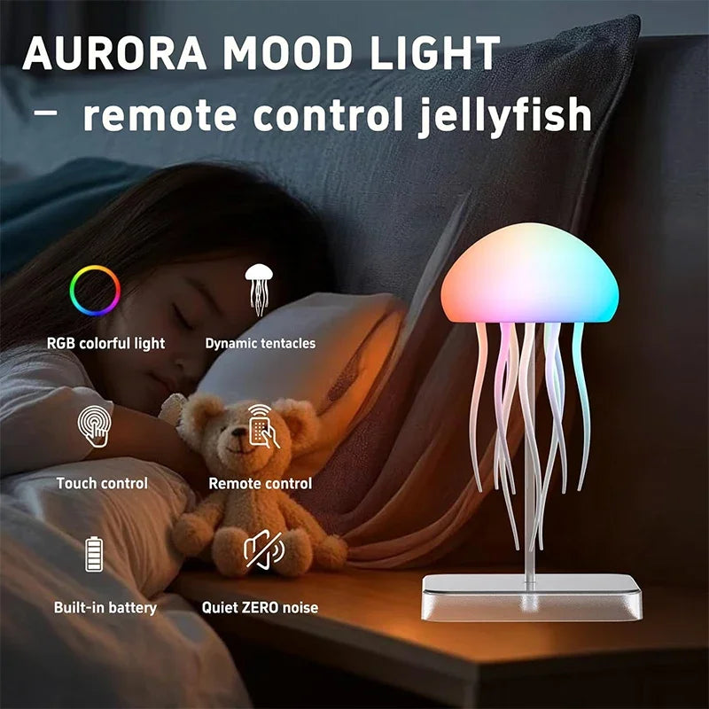 LED Cute Jellyfish Night Light with Dancing Legs, RGB Gradient Lamp, Rechargeable Bedside Lamps with Touch Sensor