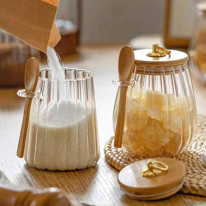 1pc Food Containers Kitchen Storage Pots Glass Jar with Lid Spoon Sealed Canister Sugar Tea Cans Hermetic Coffee Beans Bottles