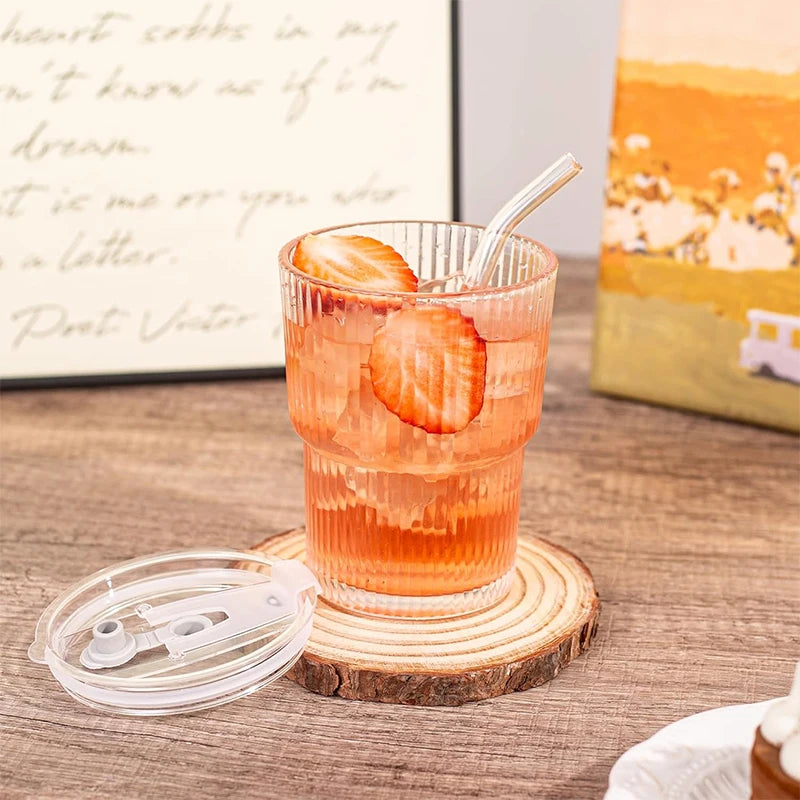 450ML Glass Cup with Lid and Straw Transparent Leakproof Coffee Mug High Temperature Resistant Tea Cup Water Bottle Drinkware