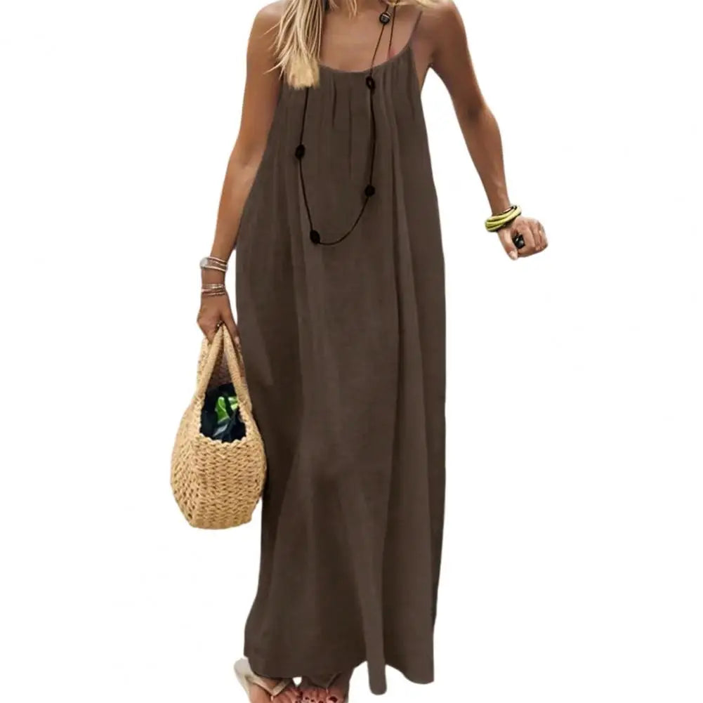 Women's Strappy Lounge Dress Open Back Maxi Length With Relaxed Fit Comfortable Home Wear Vacation Long Sundress With Back Tie