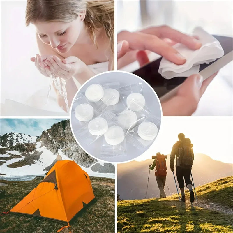 50/100PCS White Compressed Towels Portable Disposable Mini Face Towels Suitable for Outdoor Travel Barbecue Outdoor Camping