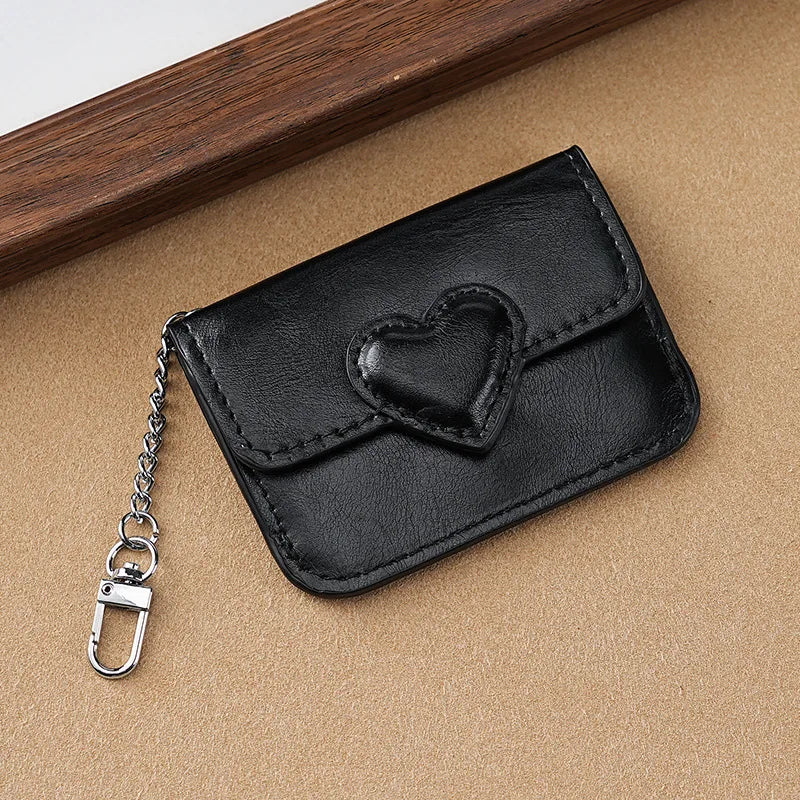 PULeather Card Holder Purse Women Cute Heart Shaped Small Wallet Multi-card Anti-magnetic Card Holder Travel Cash Coin Bag