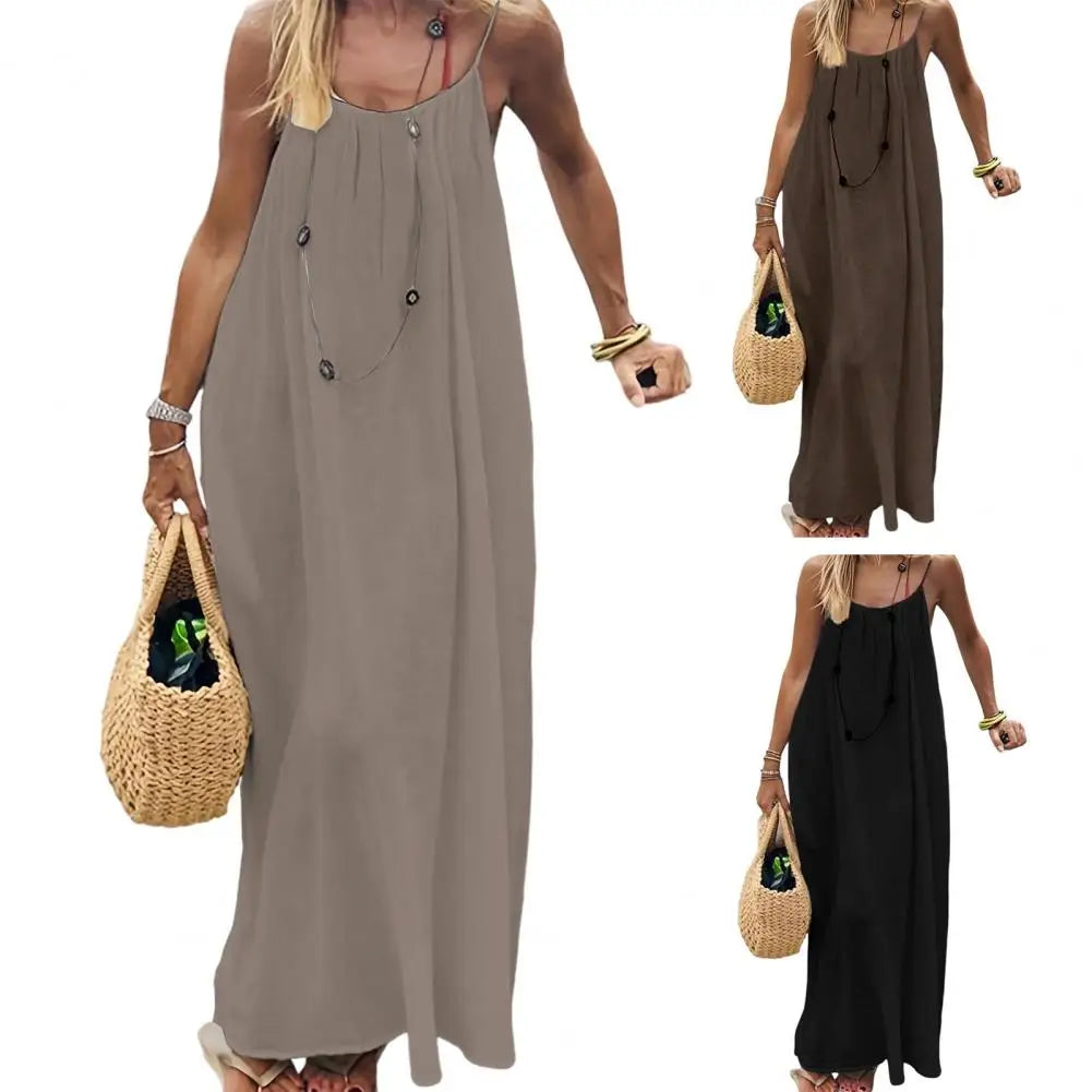 Women's Strappy Lounge Dress Open Back Maxi Length With Relaxed Fit Comfortable Home Wear Vacation Long Sundress With Back Tie