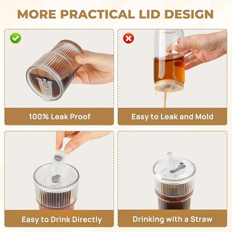 450ML Glass Cup with Lid and Straw Transparent Leakproof Coffee Mug High Temperature Resistant Tea Cup Water Bottle Drinkware