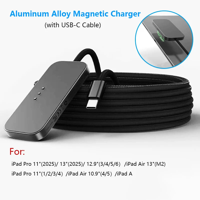 Aluminum Alloy Magnetic Charger with USB-C Cable Fast Charger Smart Wireless Charging Pad Compatible with iPad