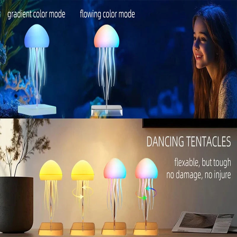 LED Cute Jellyfish Night Light with Dancing Legs, RGB Gradient Lamp, Rechargeable Bedside Lamps with Touch Sensor