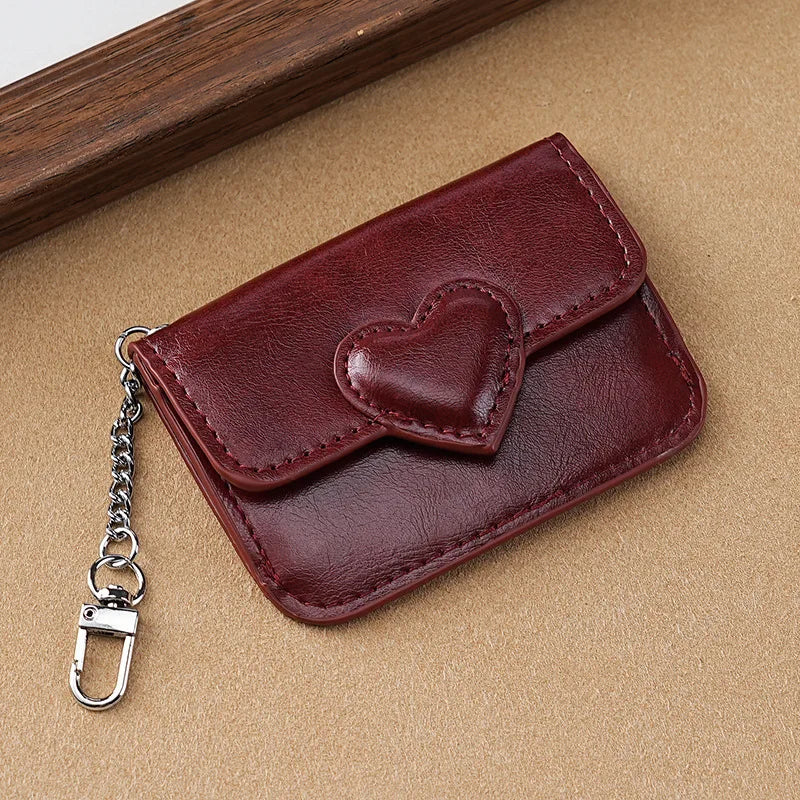 PULeather Card Holder Purse Women Cute Heart Shaped Small Wallet Multi-card Anti-magnetic Card Holder Travel Cash Coin Bag
