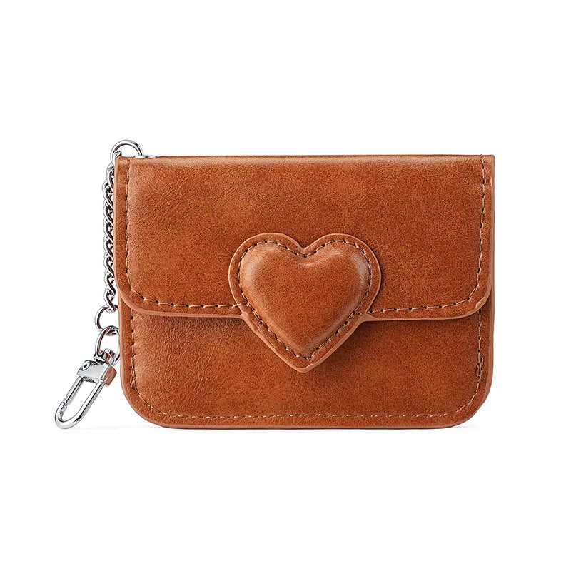 PULeather Card Holder Purse Women Cute Heart Shaped Small Wallet Multi-card Anti-magnetic Card Holder Travel Cash Coin Bag