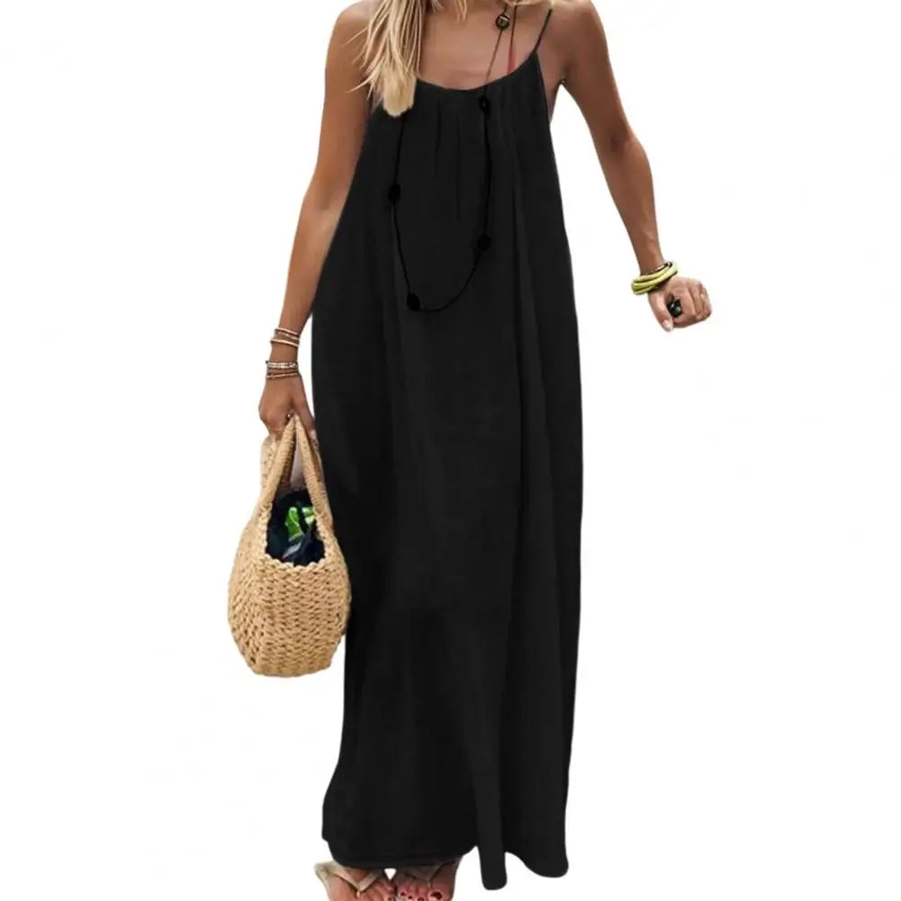 Women's Strappy Lounge Dress Open Back Maxi Length With Relaxed Fit Comfortable Home Wear Vacation Long Sundress With Back Tie