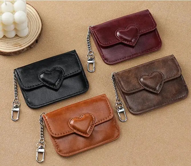 PULeather Card Holder Purse Women Cute Heart Shaped Small Wallet Multi-card Anti-magnetic Card Holder Travel Cash Coin Bag
