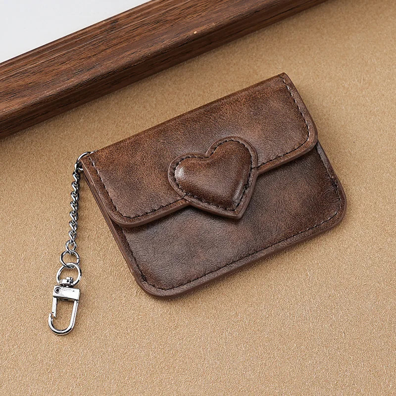 PULeather Card Holder Purse Women Cute Heart Shaped Small Wallet Multi-card Anti-magnetic Card Holder Travel Cash Coin Bag