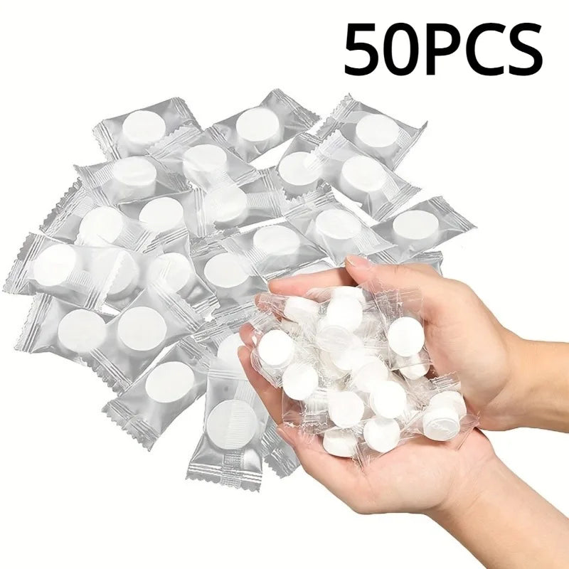50/100PCS White Compressed Towels Portable Disposable Mini Face Towels Suitable for Outdoor Travel Barbecue Outdoor Camping