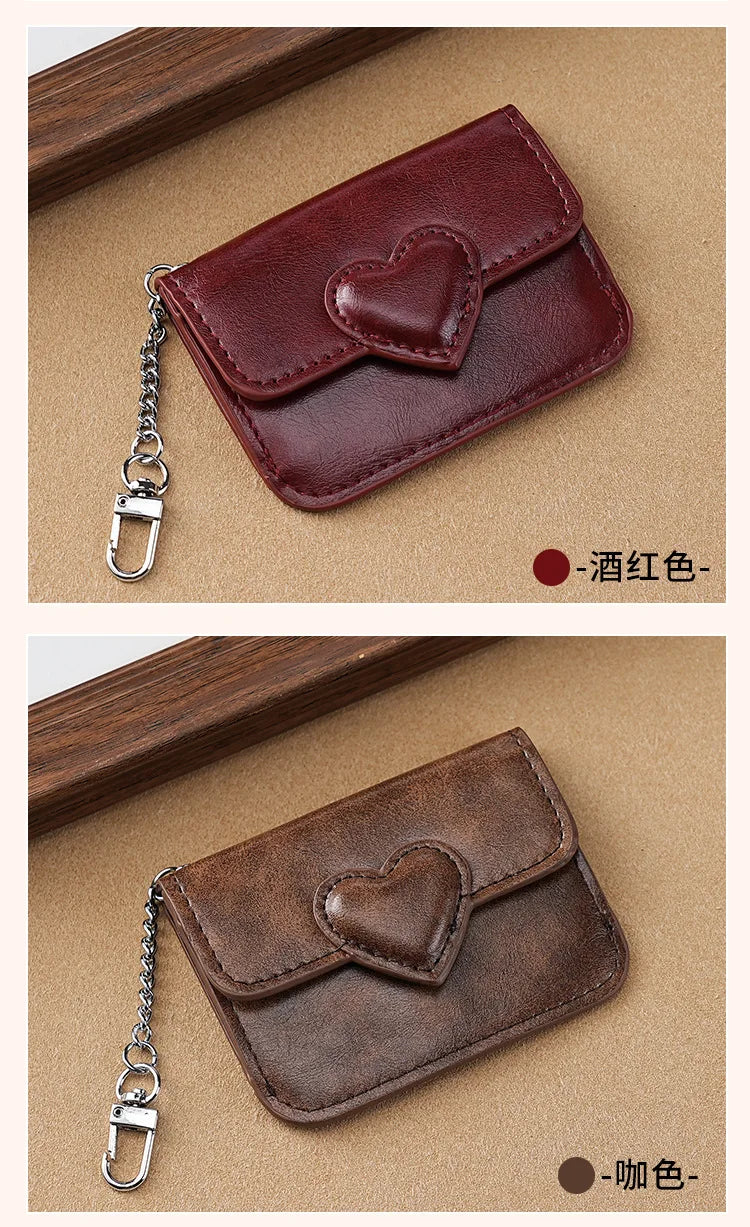 PULeather Card Holder Purse Women Cute Heart Shaped Small Wallet Multi-card Anti-magnetic Card Holder Travel Cash Coin Bag