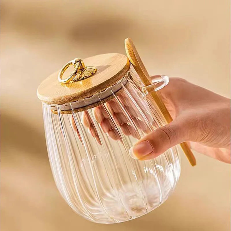 1pc Food Containers Kitchen Storage Pots Glass Jar with Lid Spoon Sealed Canister Sugar Tea Cans Hermetic Coffee Beans Bottles