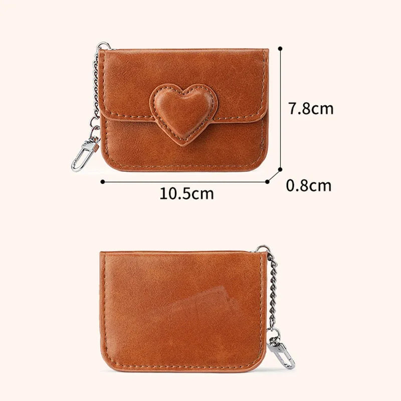 PULeather Card Holder Purse Women Cute Heart Shaped Small Wallet Multi-card Anti-magnetic Card Holder Travel Cash Coin Bag