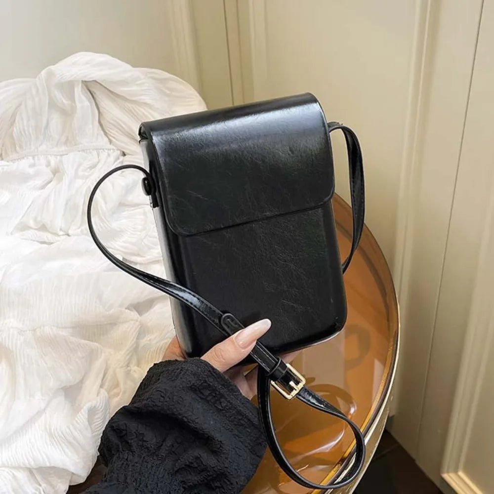 PU Leather Flap Crossbody Bags Phone Wallet Simple Solid Women Handbags Vertical Large Capacity Phone Shoulder Purses