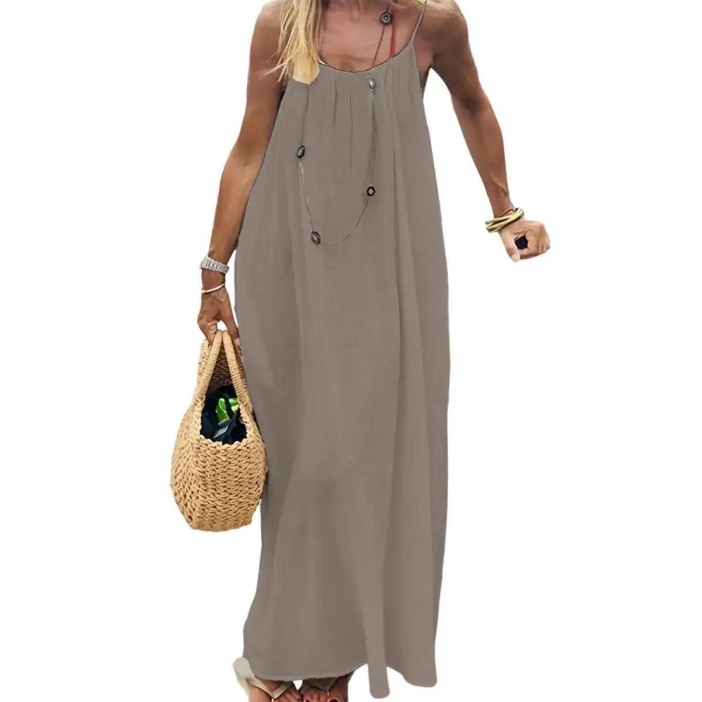 Women's Strappy Lounge Dress Open Back Maxi Length With Relaxed Fit Comfortable Home Wear Vacation Long Sundress With Back Tie