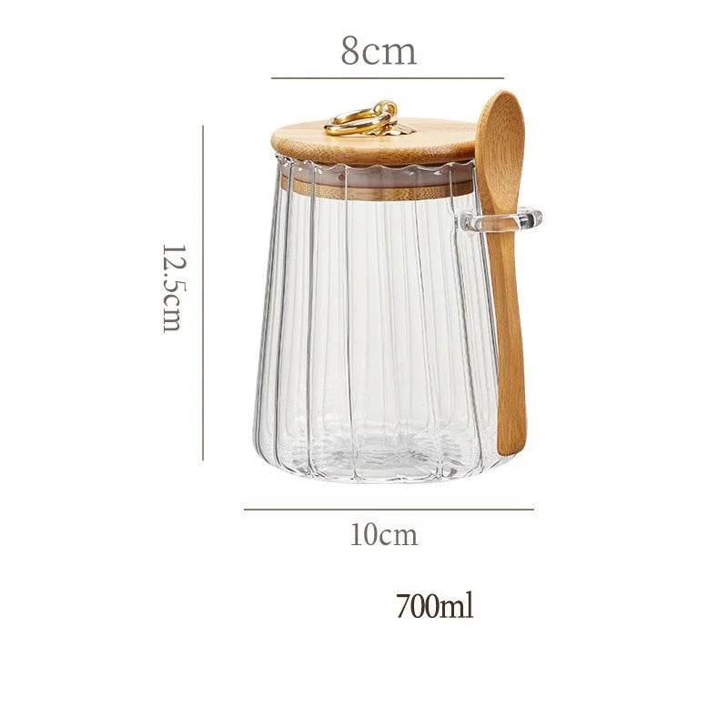 1pc Food Containers Kitchen Storage Pots Glass Jar with Lid Spoon Sealed Canister Sugar Tea Cans Hermetic Coffee Beans Bottles