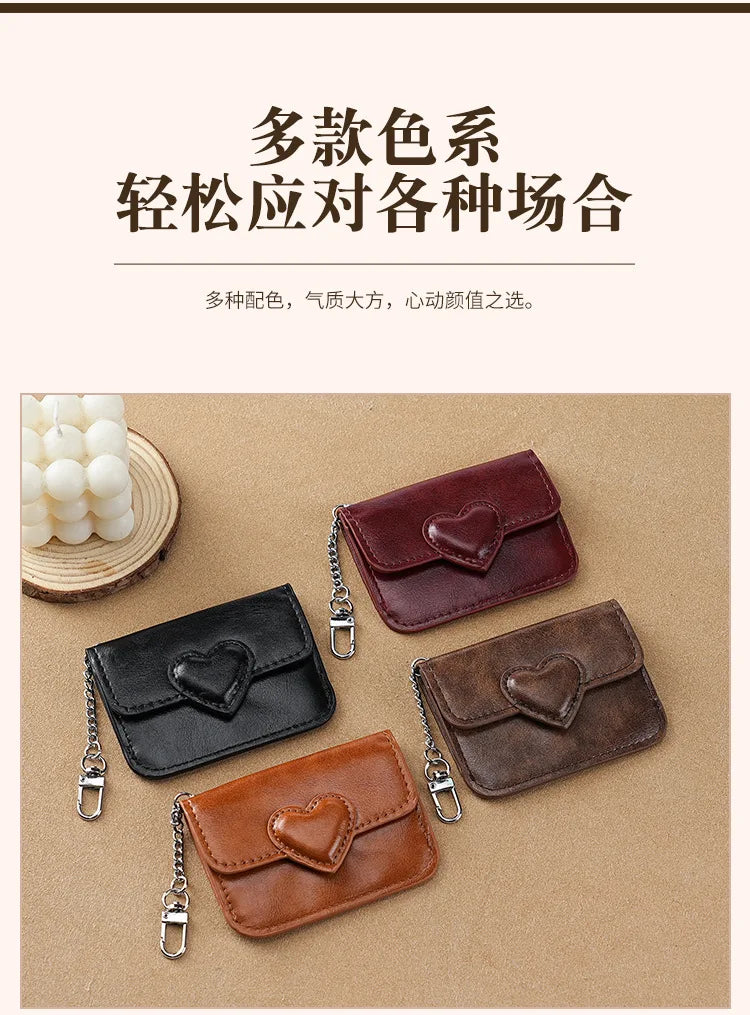 PULeather Card Holder Purse Women Cute Heart Shaped Small Wallet Multi-card Anti-magnetic Card Holder Travel Cash Coin Bag