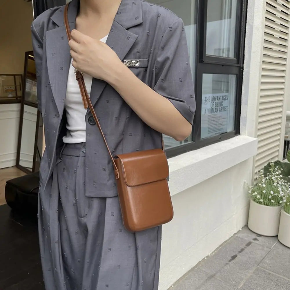 PU Leather Flap Crossbody Bags Phone Wallet Simple Solid Women Handbags Vertical Large Capacity Phone Shoulder Purses