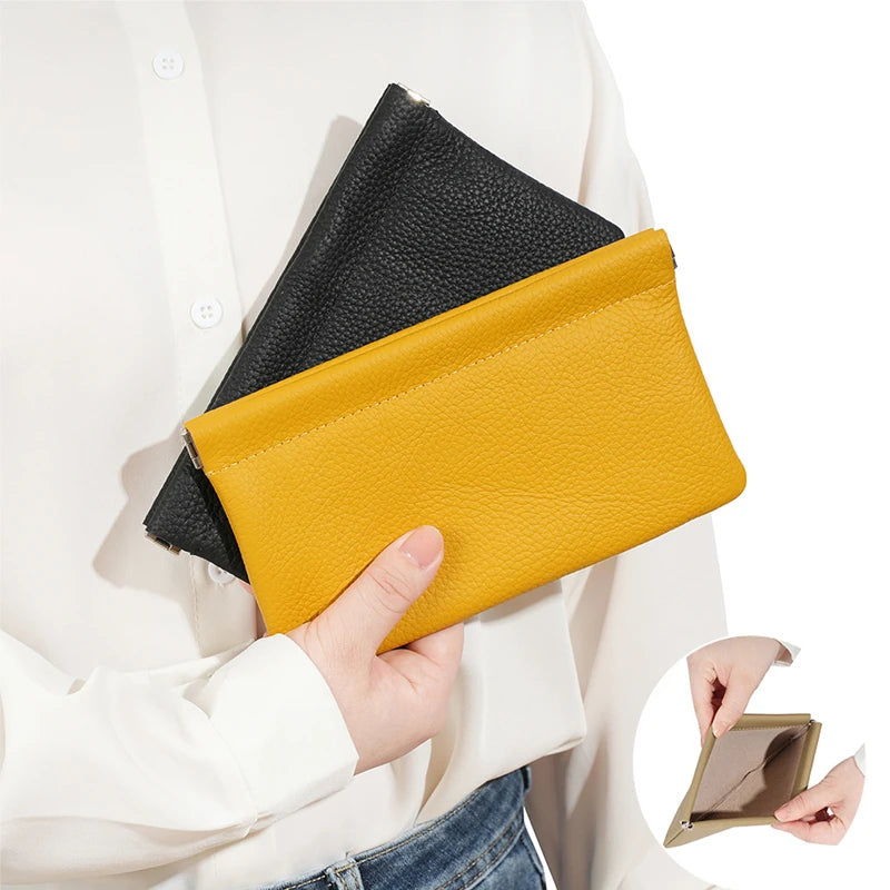 Portable PU Leather Wallet Automatic Closed Ultra-thin Coin Purse Large Capacity Phone Bag For Women Lady Girl Gift