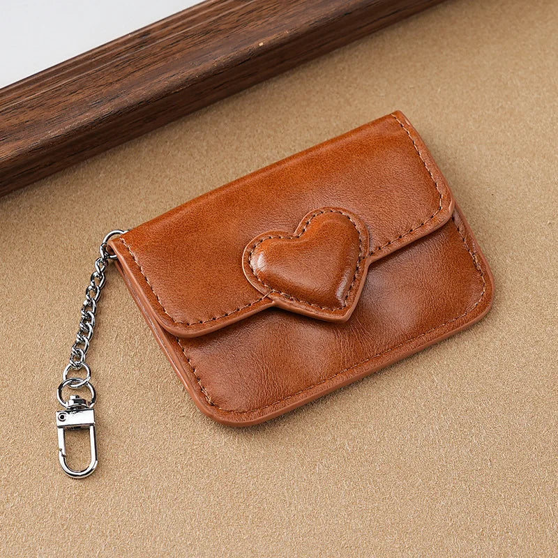 PULeather Card Holder Purse Women Cute Heart Shaped Small Wallet Multi-card Anti-magnetic Card Holder Travel Cash Coin Bag