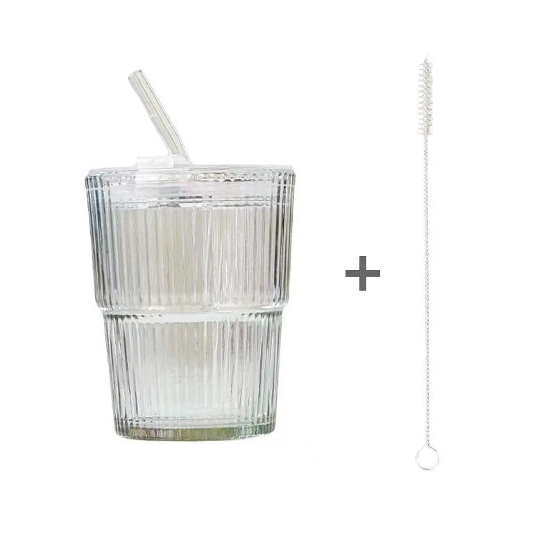 450ML Glass Cup with Lid and Straw Transparent Leakproof Coffee Mug High Temperature Resistant Tea Cup Water Bottle Drinkware