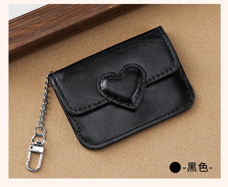 PULeather Card Holder Purse Women Cute Heart Shaped Small Wallet Multi-card Anti-magnetic Card Holder Travel Cash Coin Bag
