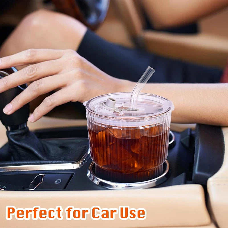 450ML Glass Cup with Lid and Straw Transparent Leakproof Coffee Mug High Temperature Resistant Tea Cup Water Bottle Drinkware