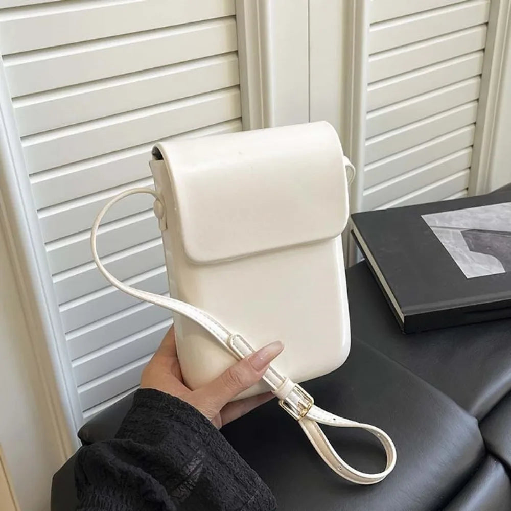 PU Leather Flap Crossbody Bags Phone Wallet Simple Solid Women Handbags Vertical Large Capacity Phone Shoulder Purses