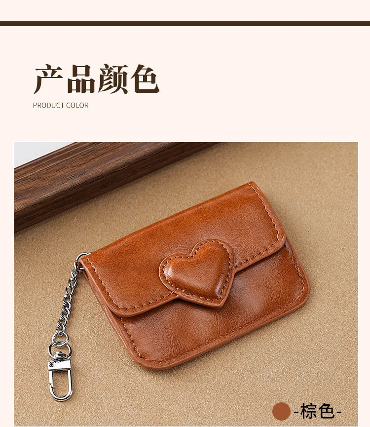 PULeather Card Holder Purse Women Cute Heart Shaped Small Wallet Multi-card Anti-magnetic Card Holder Travel Cash Coin Bag